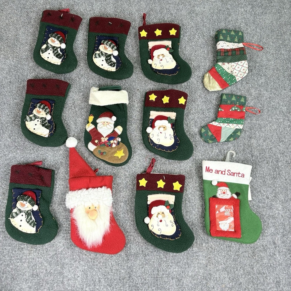 VTG Y2K Christmas Stocking‎ Lot of 13 Mini Felt Santa Snowman Appliqué Patchwork